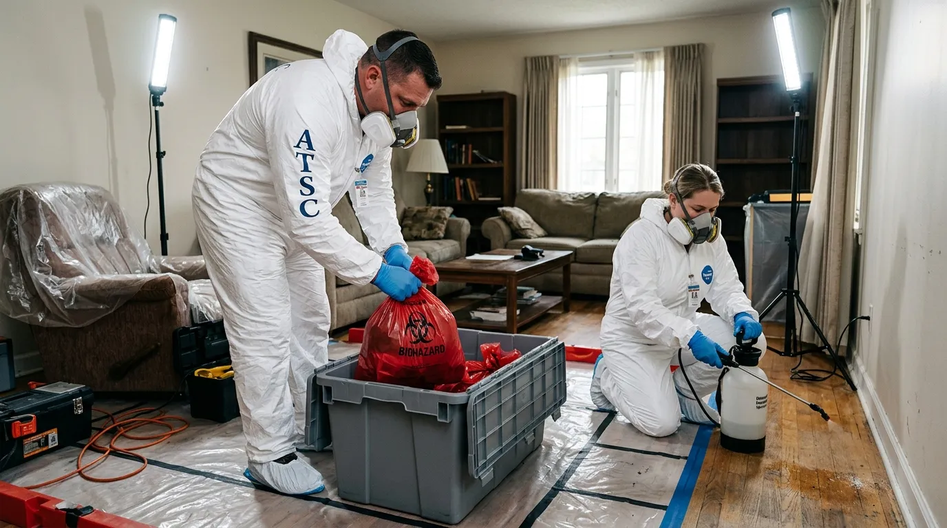 Professional Hoarding Cleanup technician in full PPE working in Wickenburg